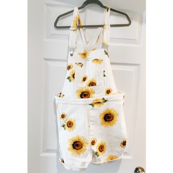 white sunflower overalls